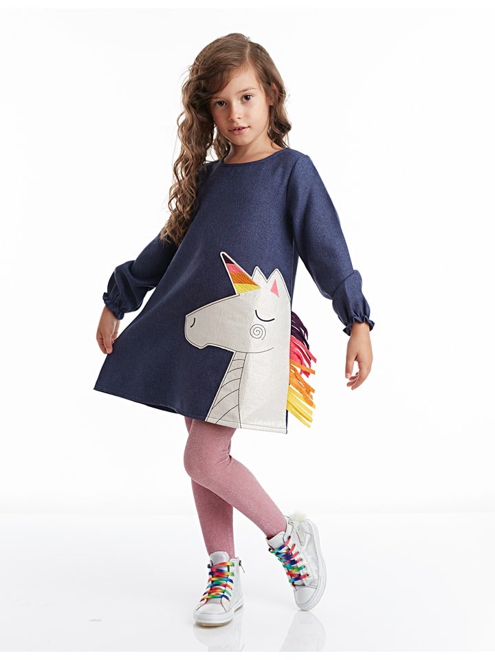 Denokids Sukienka "Colorful Unicorn" w kolorze granatowym rozmiar: 134