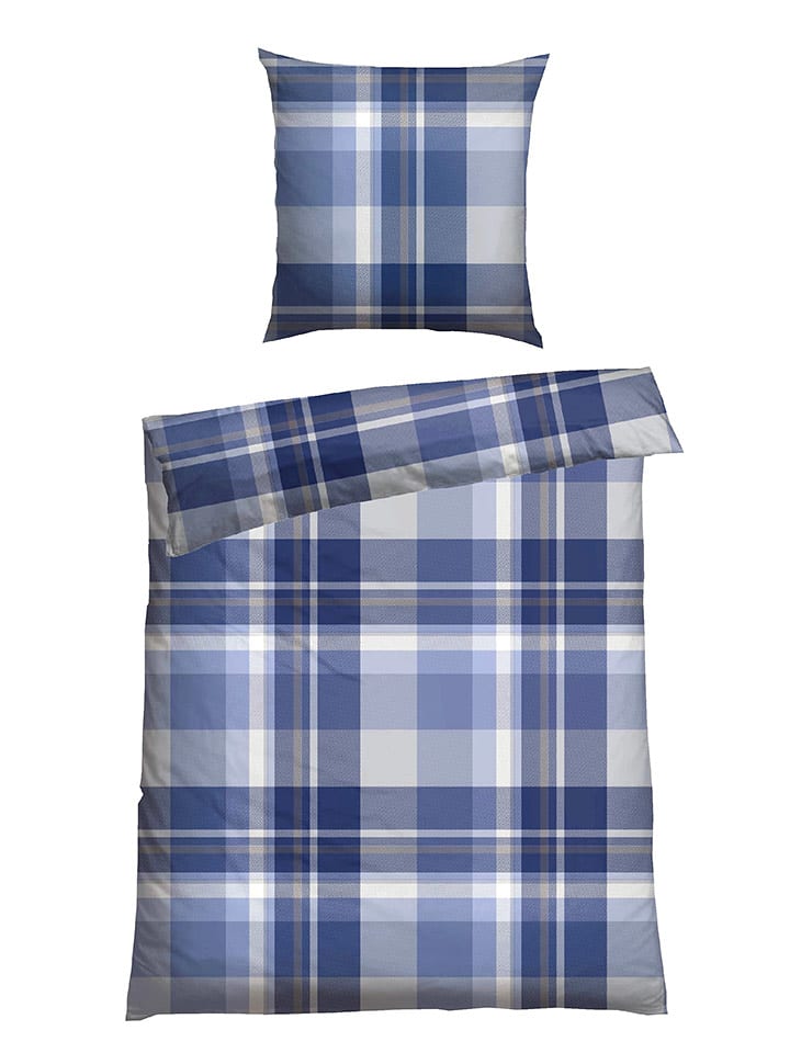 Schiesser Komplet pościeli flanelowej "Todd" w kolorze niebieskim rozmiar: 135x200 cm