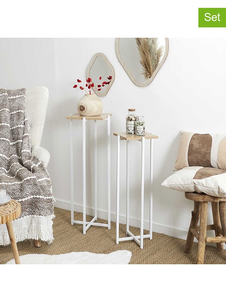 THE HOME DECO FACTORY Stoliki (2 szt.) w kolorze jasnobrązowo-białym rozmiar: onesize