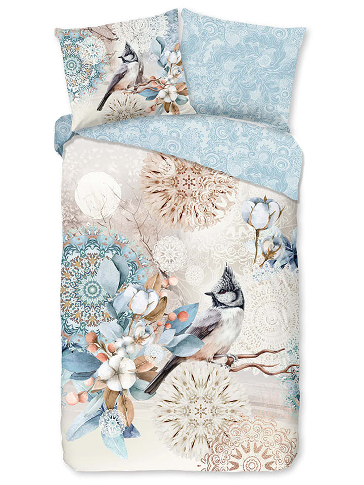 Hip Komplet pościeli flanelowej "Frior" w kolorze błękitno-beżowym rozmiar: 240x220 cm