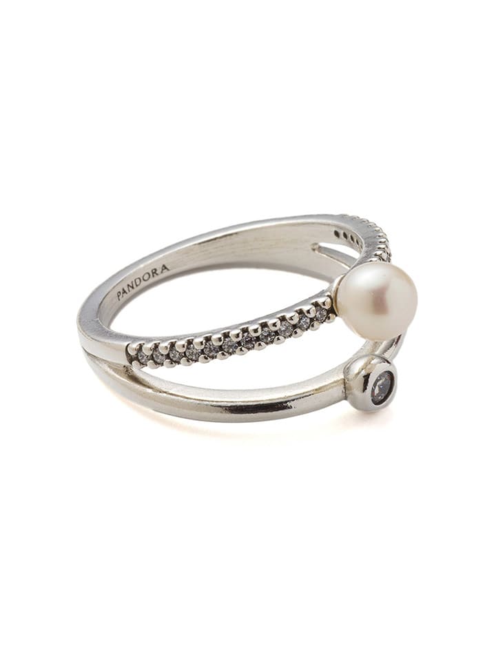 Pandora Srebrny pierścionek z perłą i cyrkoniami rozmiar: 50