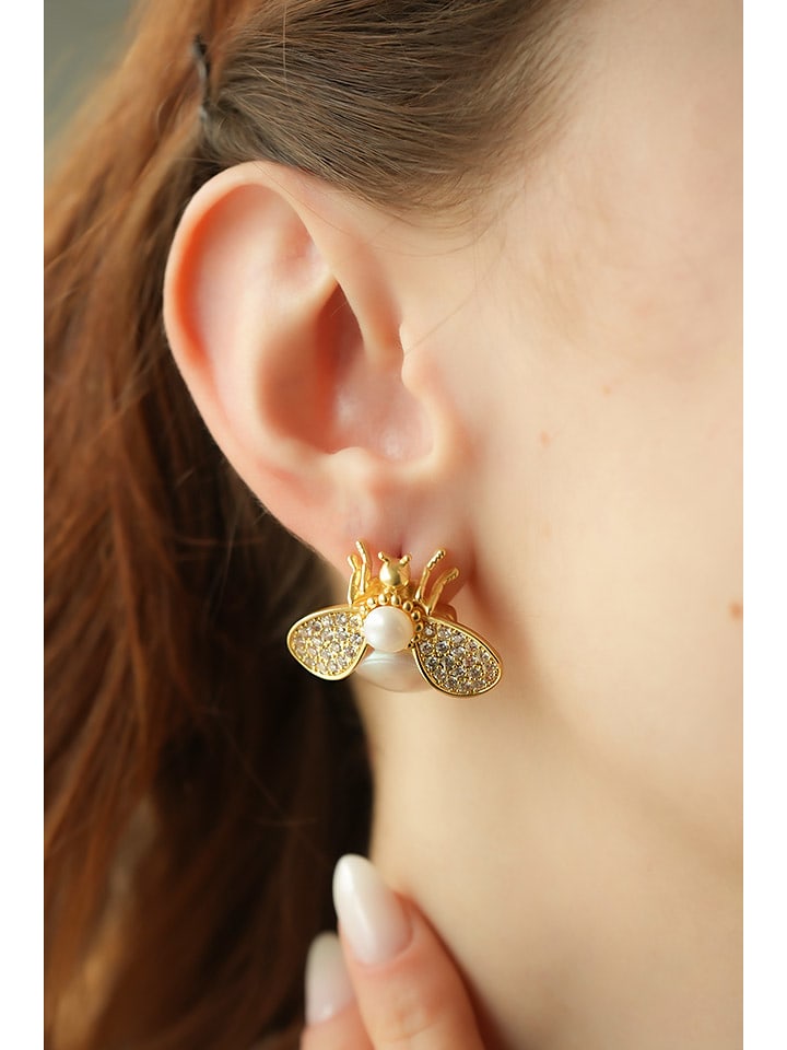 L'Atelier de Gaia Pozłacane kolczyki-wkrętki z perłami i cyrkoniami rozmiar: onesize