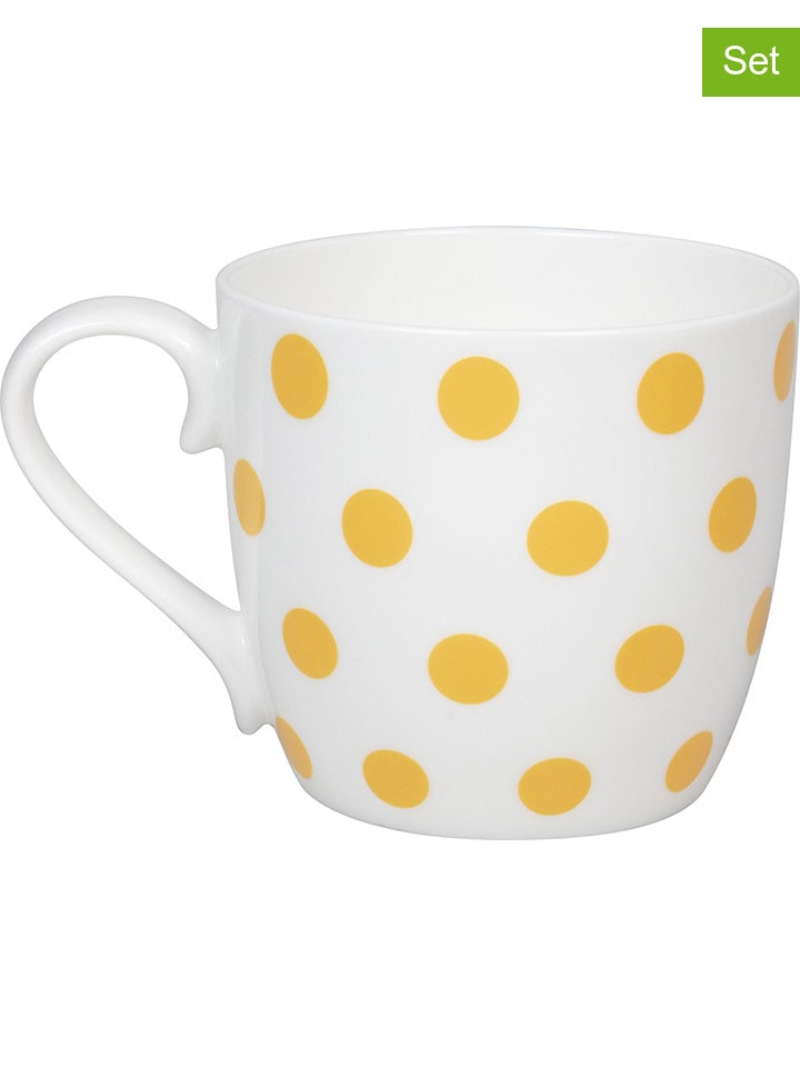 Könitz Kubki jumbo (2 szt.) "Dots" w kolorze biało-żółtym - 425 ml rozmiar: onesize
