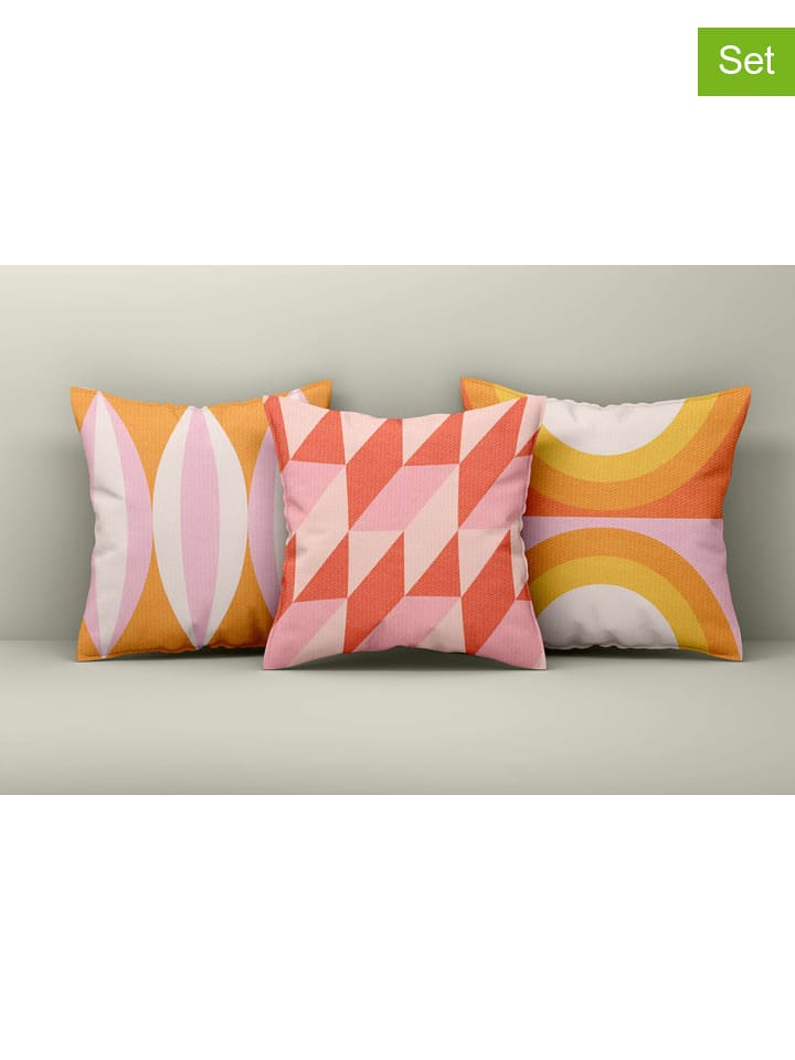 Wallity Poszewki (3 szt.) w kolorze różowo-czerwono-pomarańczowym na poduszkę rozmiar: 43x43 cm