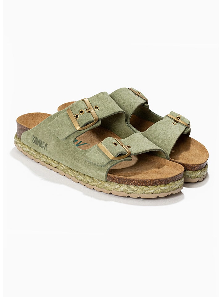 Sunbay Skórzane klapki "Trefle" w kolorze khaki rozmiar: 40