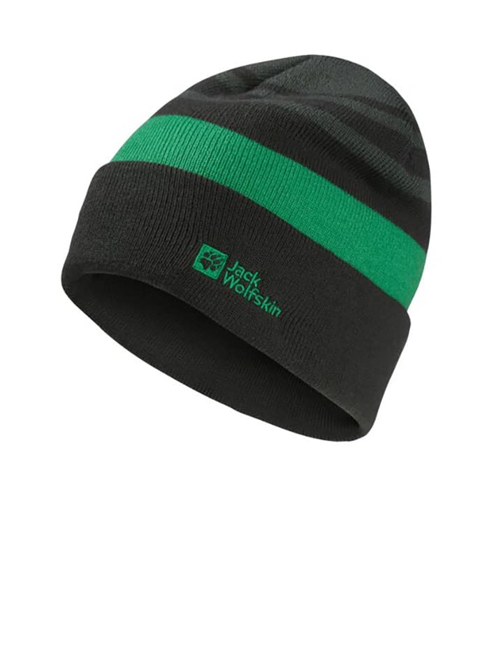 Jack Wolfskin Czapka beanie "Stripy" w kolorze zielono-czarnym rozmiar: S