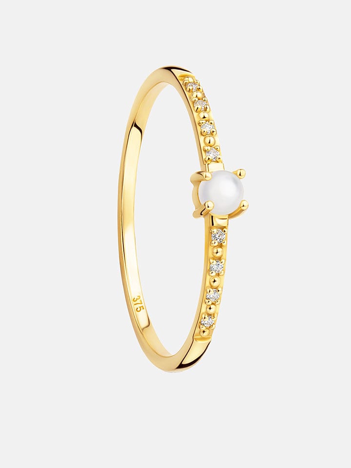 Revoni Złoty pierścionek z diamentem i perłą rozmiar: 58