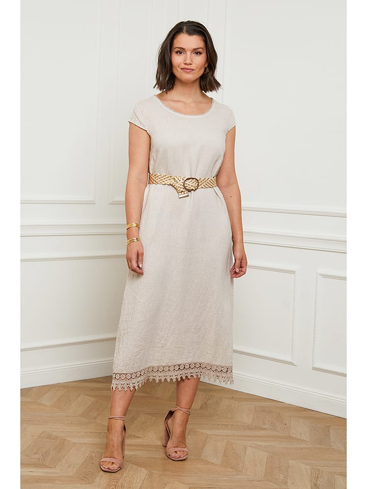 Curvy Lady Lniana sukienka w kolorze beżowym rozmiar: 44/46
