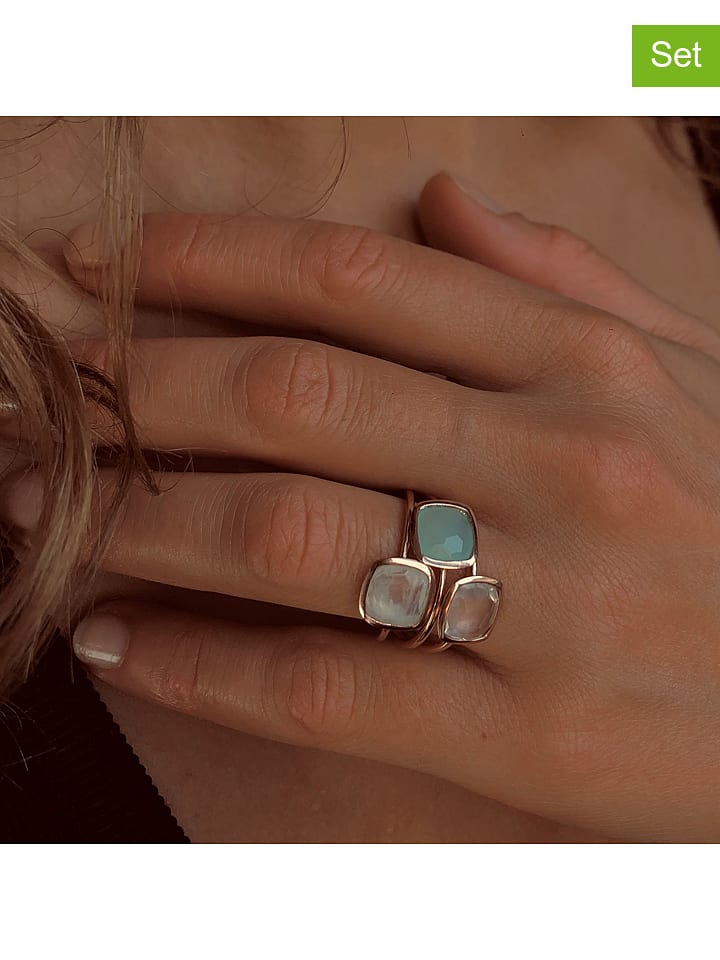 Les Petites Précieuses Pozłacane pierścionki (3 szt.) z kamieniami szlachetnymi rozmiar: 56