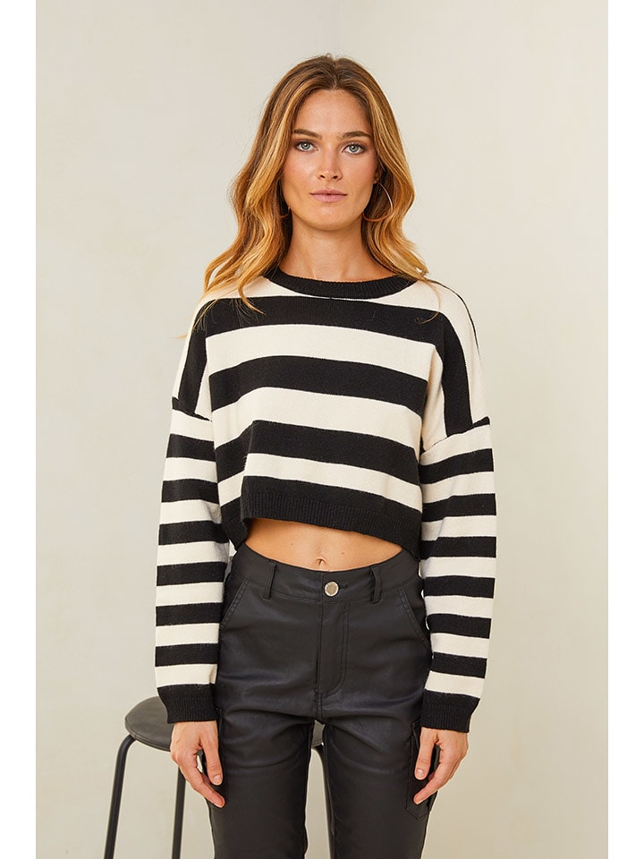 Plume Sweter "Abiona" w kolorze kremowo-czarnym rozmiar: S