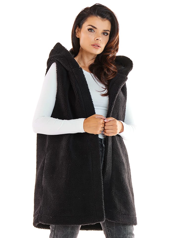 Awama Kamizelka pluszowa w kolorze czarnym rozmiar: S/M