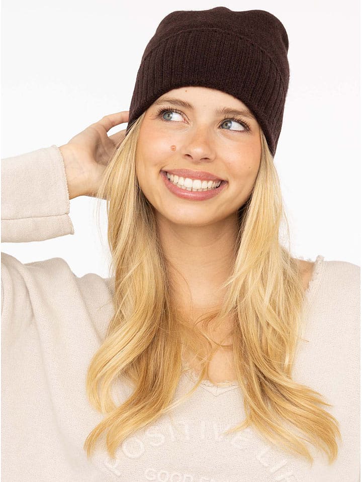 Zwillingsherz Kaszmirowa czapka w kolorze brązowym rozmiar: onesize