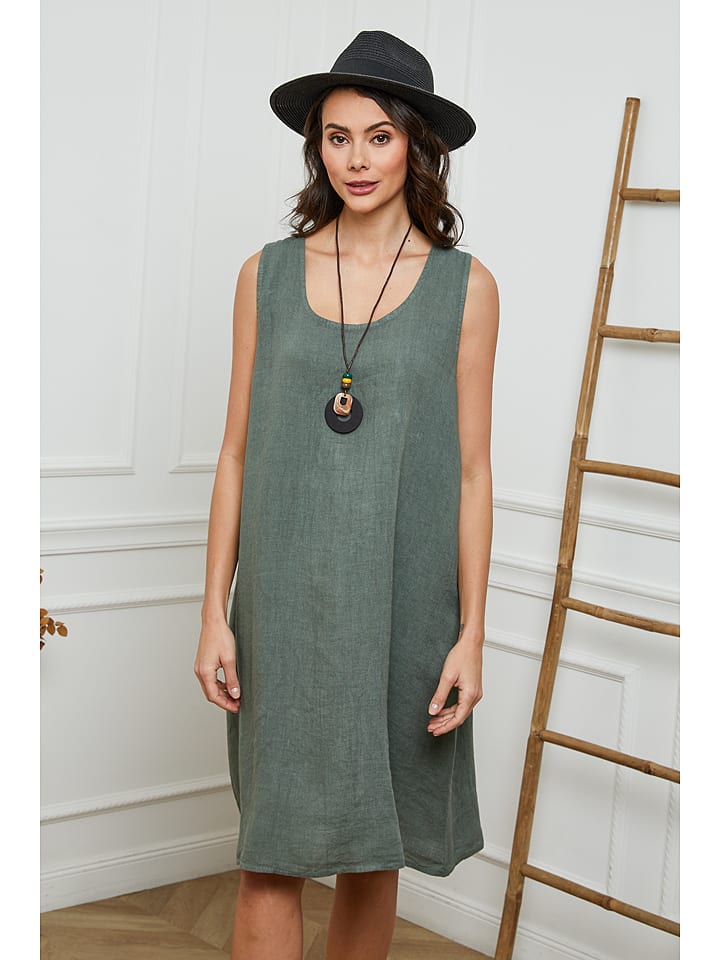 Fleur de Lin Lniana sukienka "Hemar" w kolorze khaki rozmiar: XL