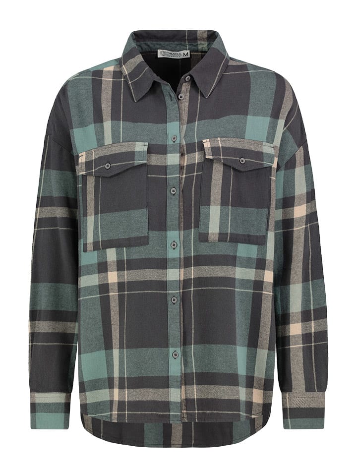 Stitch & Soul Koszula w kolorze zielono-antracytowym rozmiar: S