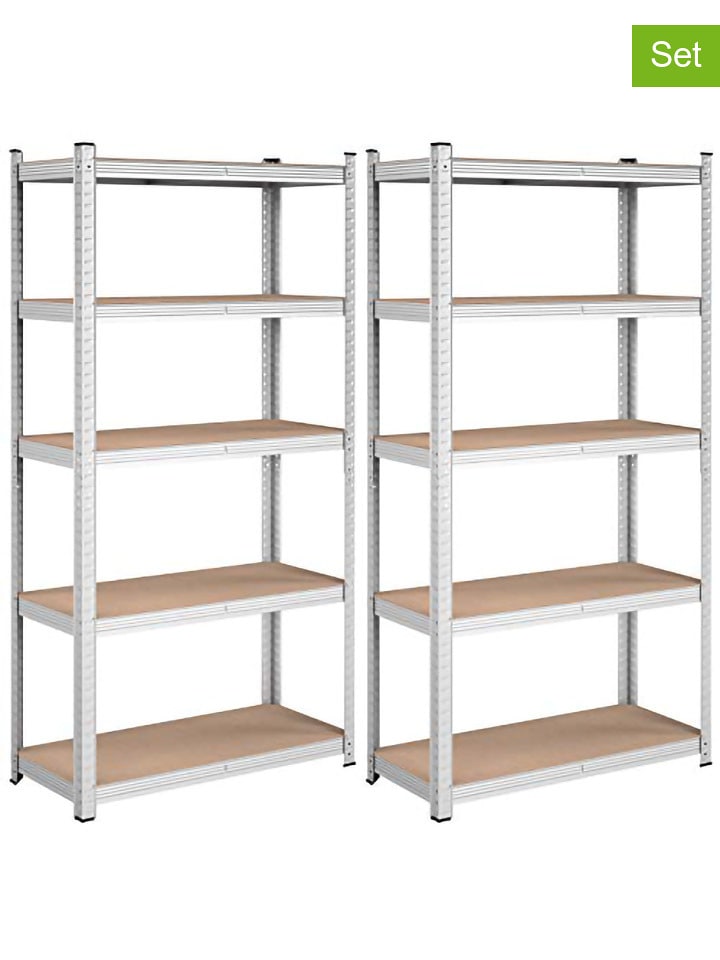 SONGMICS Regały stojące (2 szt.) w kolorze srebrno-jasnobrązowym - 90 x 180 x 40 cm rozmiar: onesize