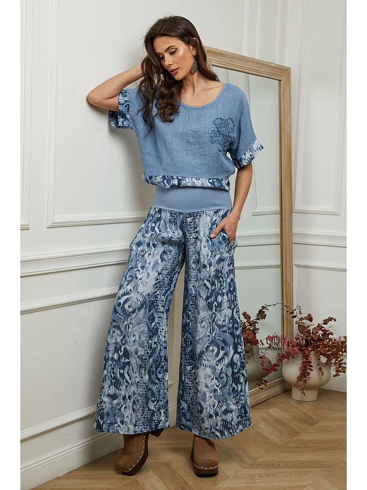 Plume Lniane spodnie "Jasmina" w kolorze niebieskim rozmiar: XL