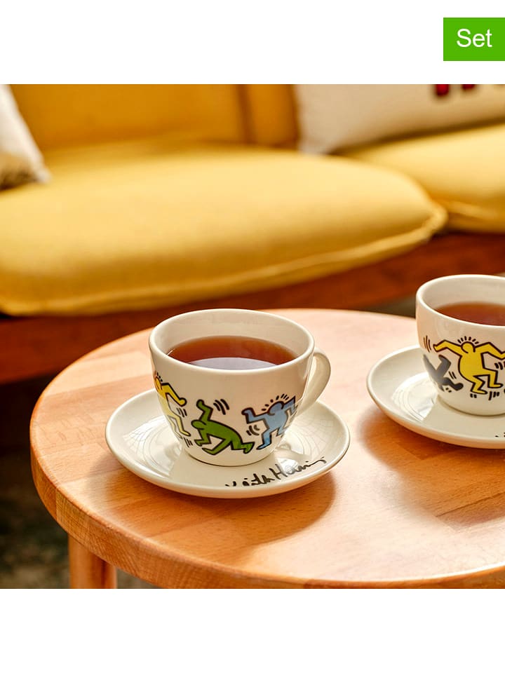 BELLA MAISON Filiżanki (2 szt.) "Keith Haring" w kolorze białym ze wzorem - 220 ml rozmiar: onesize