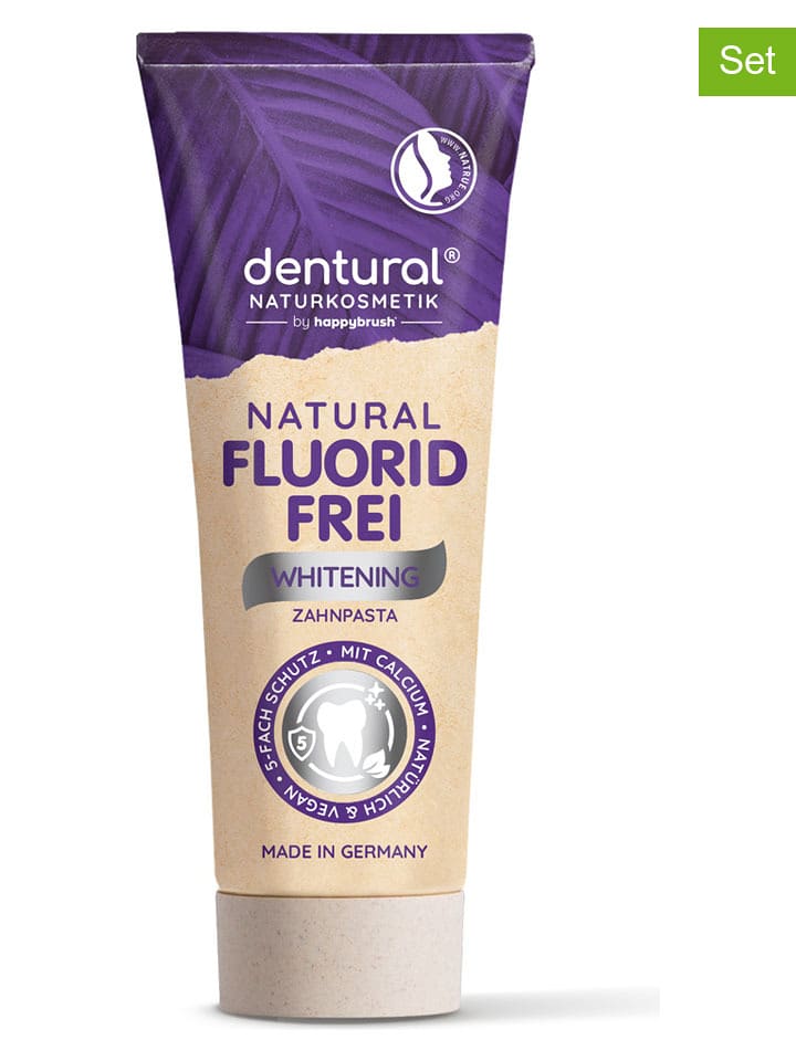 happybrush Pasty do zębów (2 szt.) "Dentural Whitening Fluoridfree Toothpaste" - 2x 75 ml rozmiar: onesize