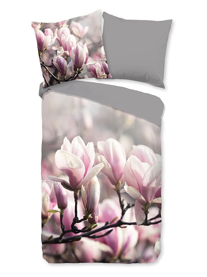 Good Morning Komplet pościeli "Magnolia" w kolorze szaro-różowym rozmiar: 155x220 cm