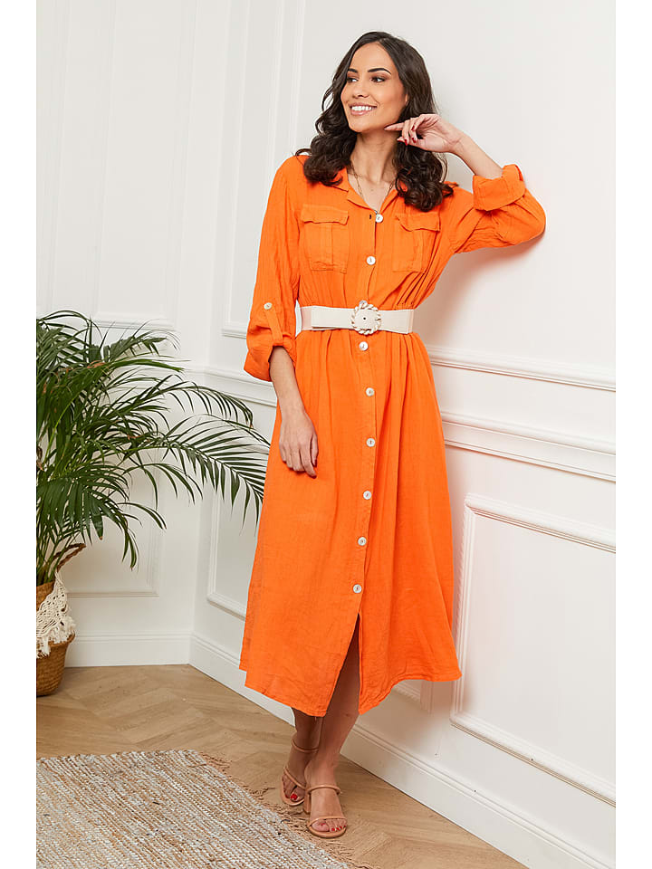 Le Monde du Lin Lniana sukienka w kolorze pomarańczowym rozmiar: 38/40