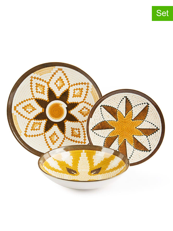 Trendy Kitchen by EXCÉLSA 12-częściowy zestaw talerzy "Dakar" w kolorze żółto-jasnobrązowym rozmiar: onesize