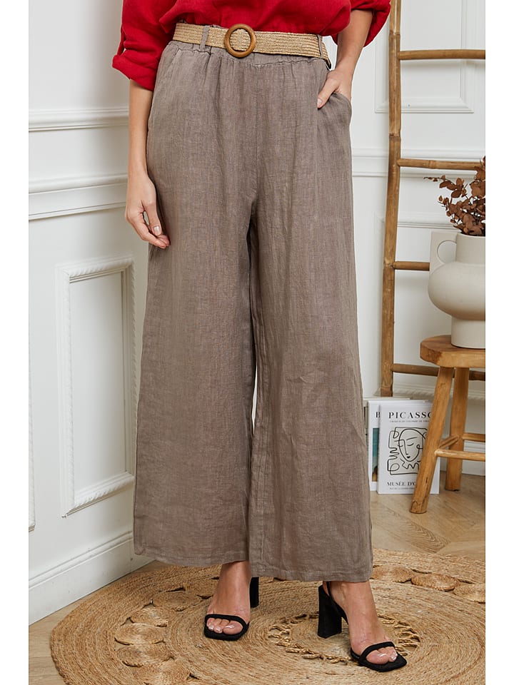 Joséfine Lniane spodnie w kolorze szarobrązowym rozmiar: XXL
