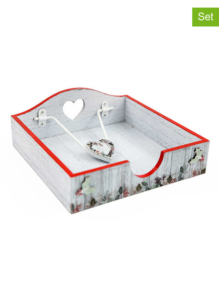 SiL Interiors Serwetniki (2 szt.) w kolorze szaro-czerwonym - 18,5 x 18,5 x 7 cm rozmiar: onesize