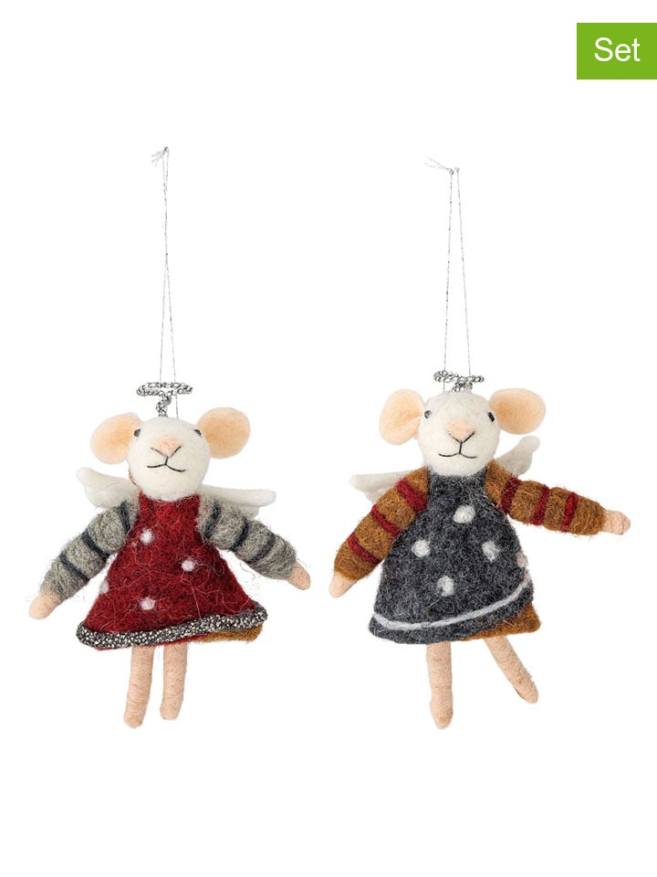 Bloomingville Zawieszki dekoracyjne (2 szt.) "Peo" w kolorze szaro-czerwonym - dł. 13,5 cm rozmiar: onesize