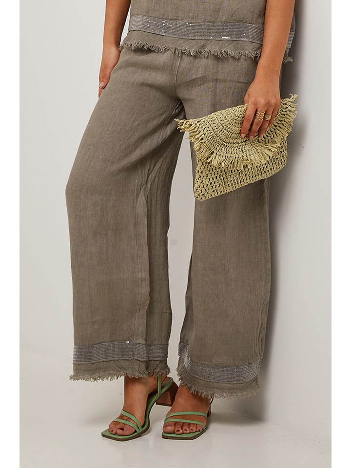 Le Monde du Lin Lniane spodnie w kolorze brązowym rozmiar: 38/40