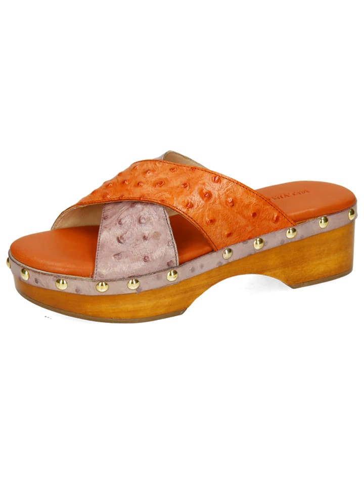 MELVIN & HAMILTON Skórzane klapki "Elle 2" w kolorze pomarańczowo-jasnoróżowym na koturnie rozmiar: 41