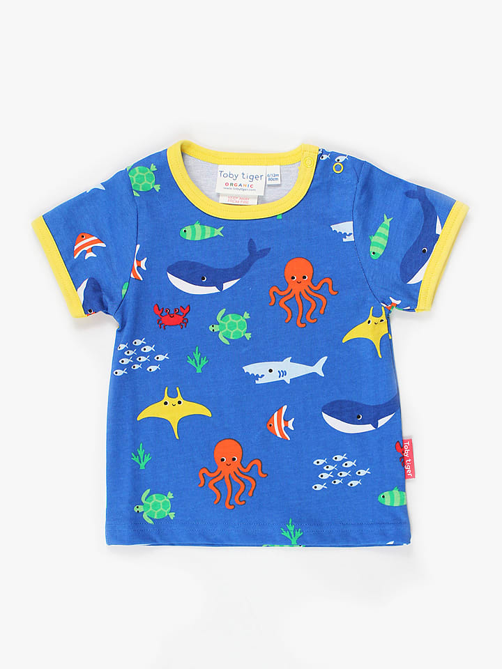 Toby Tiger Koszulka w kolorze niebieskim ze wzorem rozmiar: 68