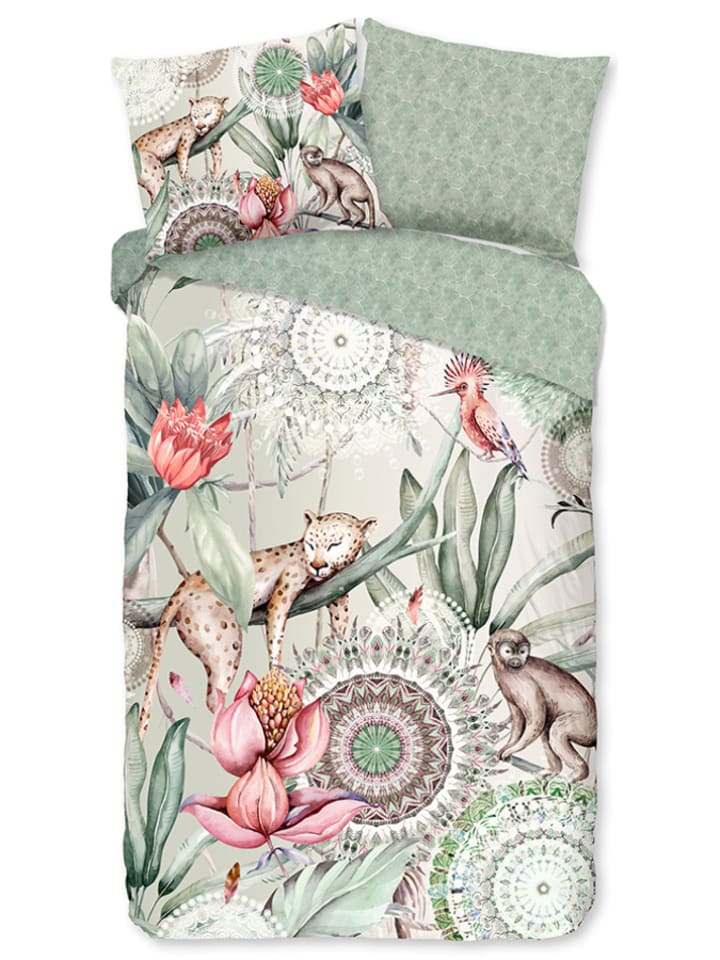 Hip Komplet pościeli satynowej "Wayan" w kolorze zielonym rozmiar: 140x200 cm