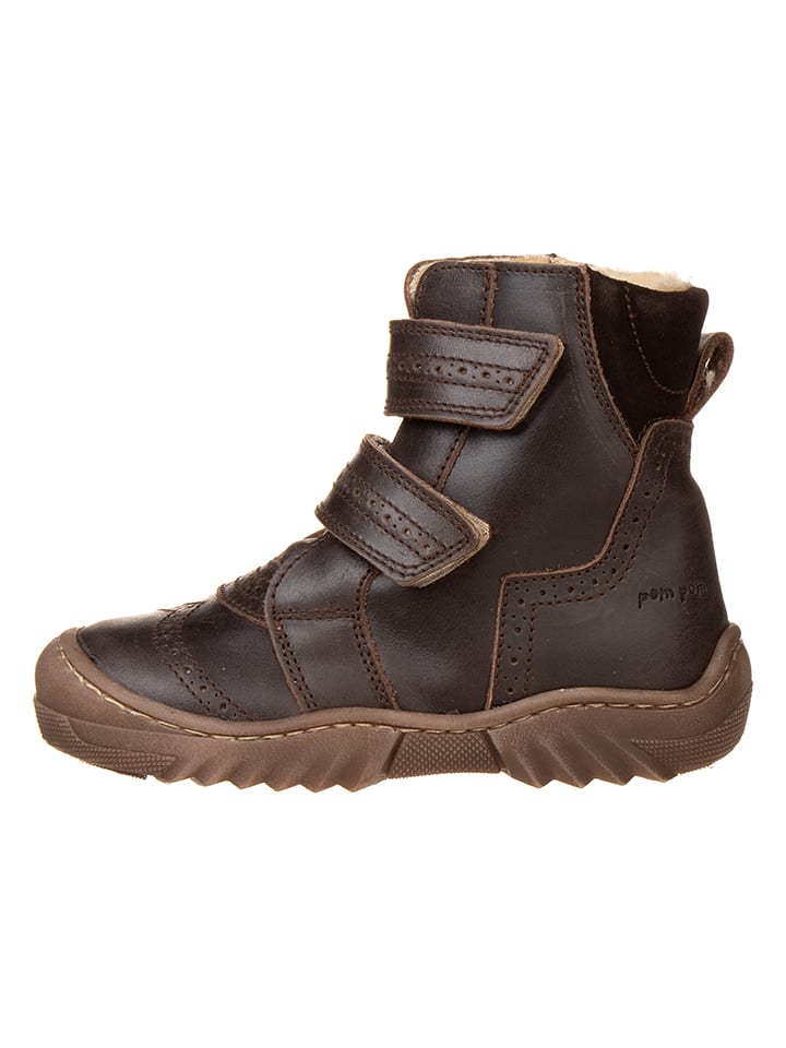 POM POM Skórzane botki zimowe w kolorze ciemnobrązowym rozmiar: 26