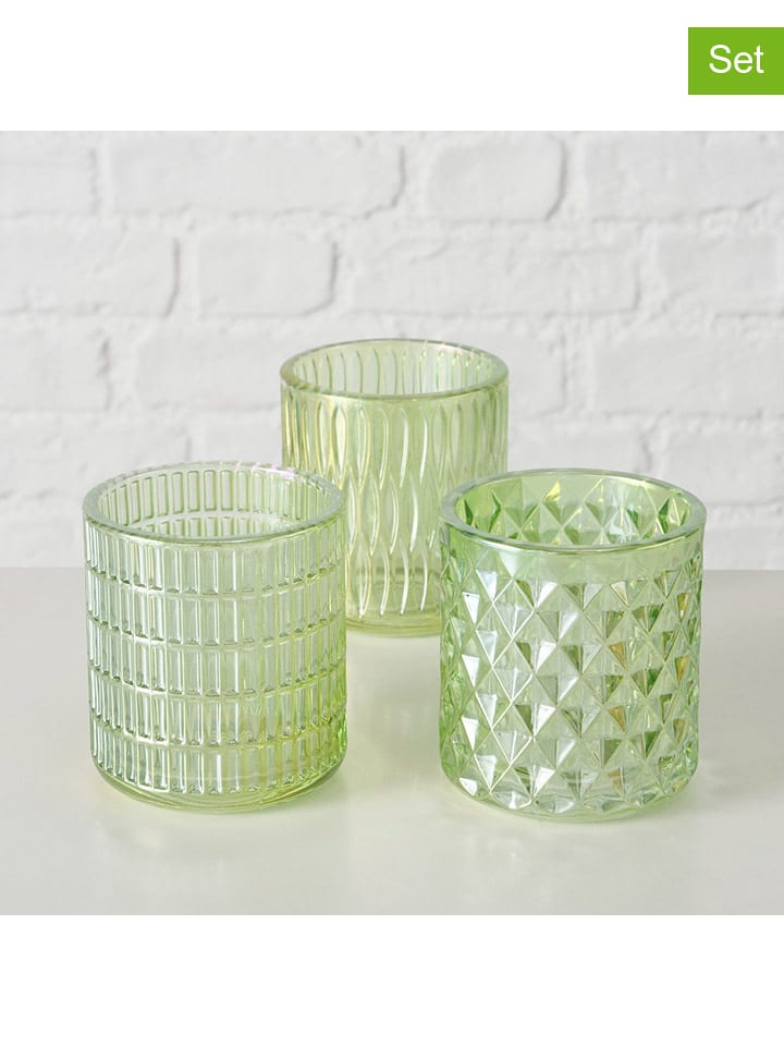 Boltze Świeczniki (3 szt.) "Siara" w kolorze zielonym - wys. 9 x Ø 8 cm rozmiar: onesize