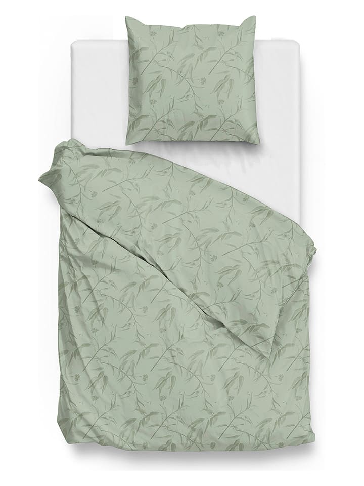 Zo!Home Komplet pościeli satynowej "Fiori" w kolorze zielonym rozmiar: 140x220 cm