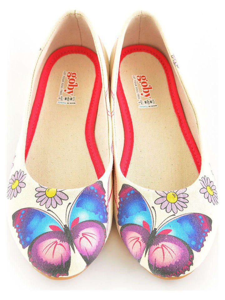 Goby Skórzane baleriny w kolorze beżowo-niebiesko-jasnoróżowym rozmiar: 36