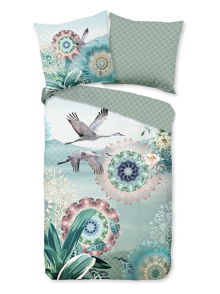 Hip Komplet pościeli satynowej "Kimora" w kolorze zielonym ze wzorem rozmiar: 240x220 cm