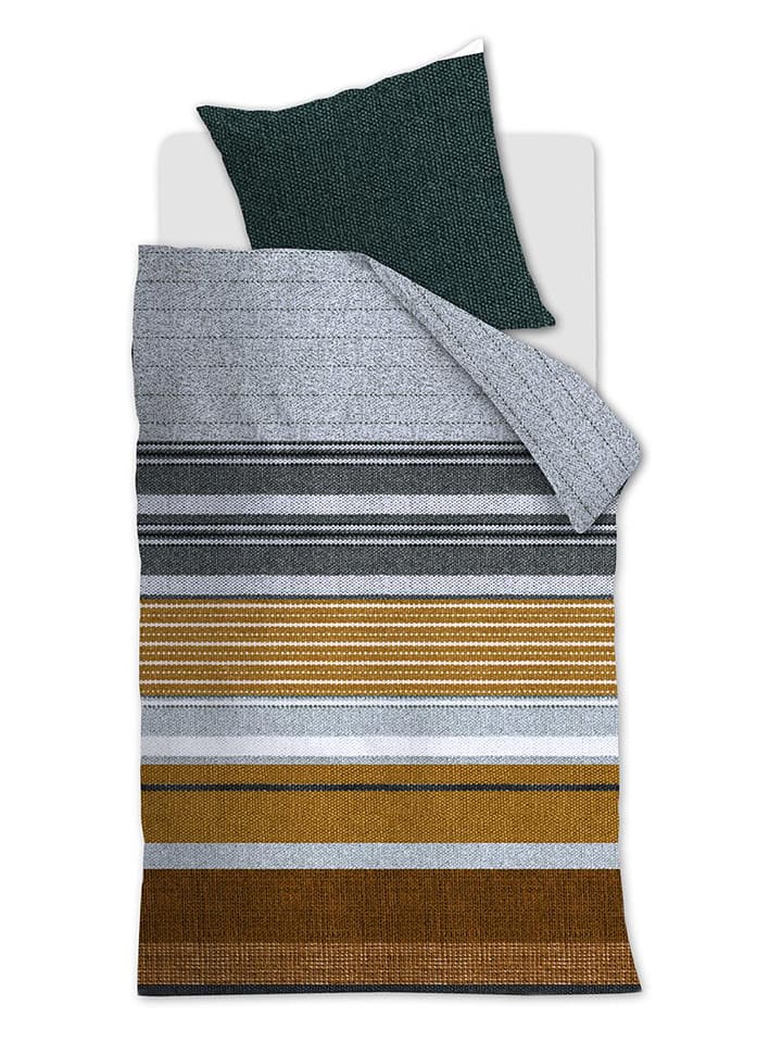 Beddinghouse Komplet pościeli flanelowej "Arvin" w kolorze jasnobrązowo-błękitnym rozmiar: 135x200 cm