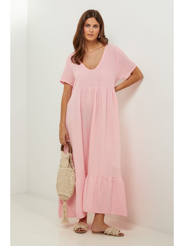 Lin Passion Lniana sukienka w kolorze jasnoróżowym rozmiar: 38/40