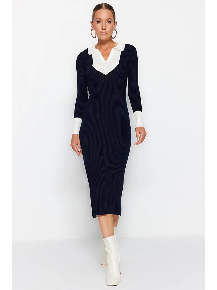 trendyol Sukienka dzianinowa w kolorze czarno-białym rozmiar: L