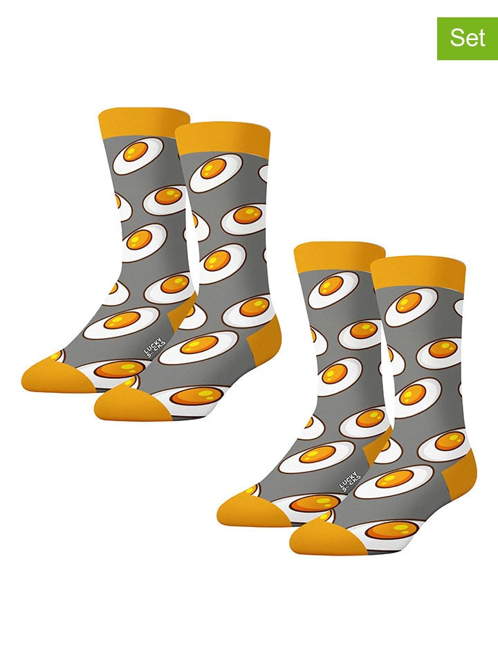 Lucky Socks Skarpety (2 pary) "Halloween" w kolorze szaro-pomarańczowo-białym rozmiar: 36-40