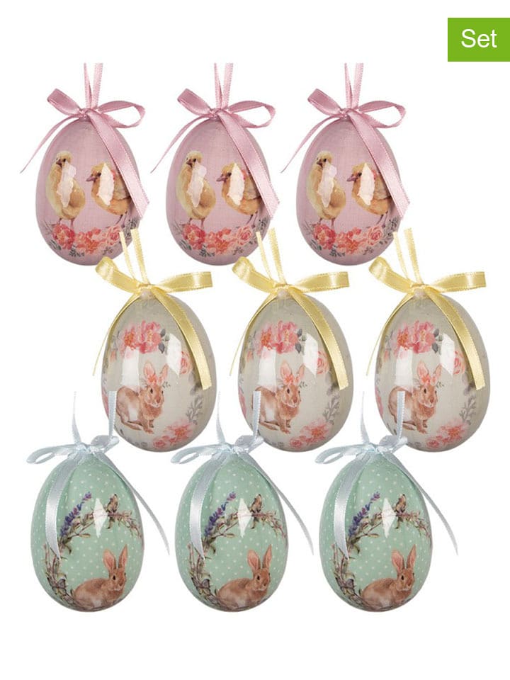 Clayre & Eef Zawieszki dekoracyjne (9 szt.) w kolorze kremowo-różowym - Ø 5 cm rozmiar: onesize