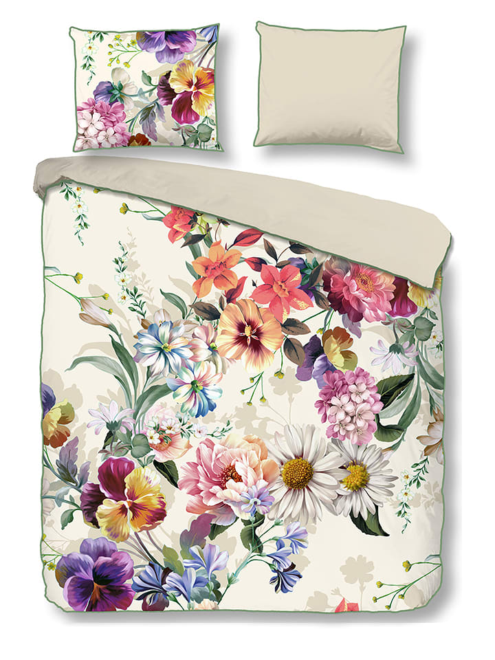 Descanso Komplet pościeli satynowej "Novara" w kolorze beżowym ze wzorem rozmiar: 155x220 cm