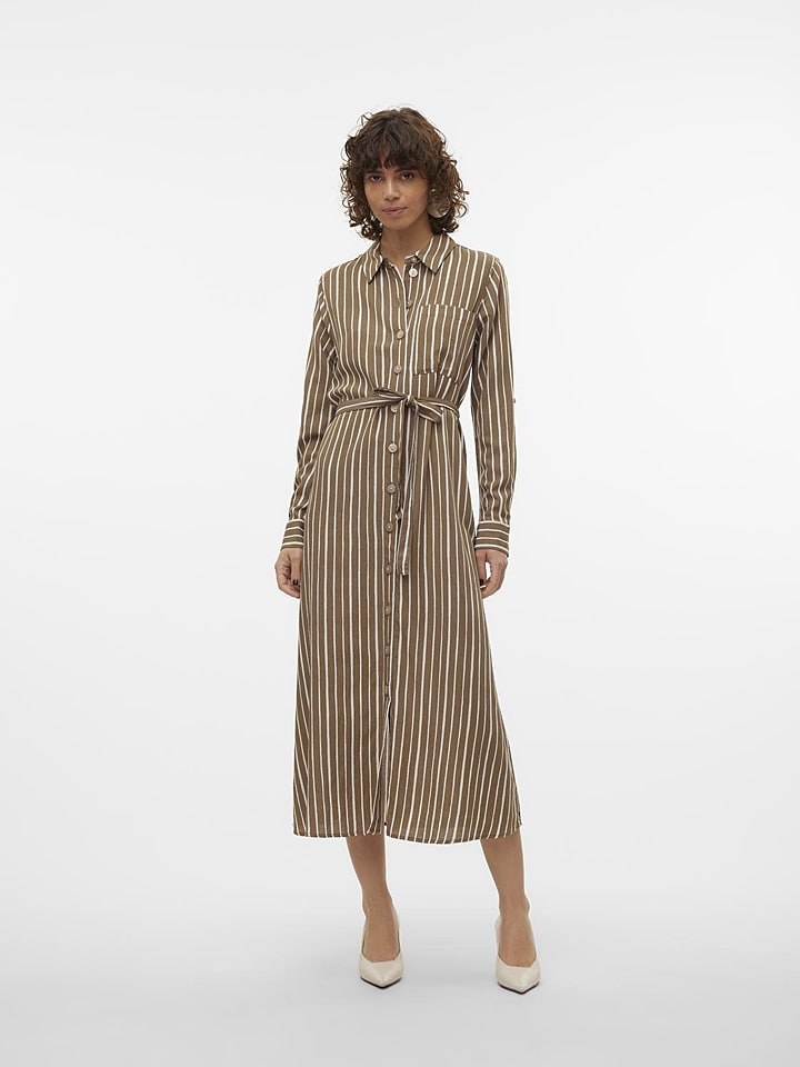 Vero Moda Sukienka "Ilisa" w kolorze oliwkowo-białym rozmiar: XS