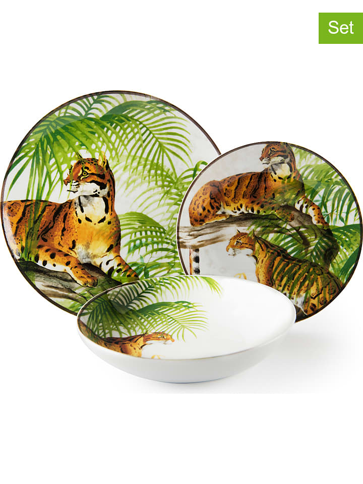 Trendy Kitchen by EXCÉLSA 18-częściowy zestaw talerzy w kolorze zielono-brązowym rozmiar: onesize