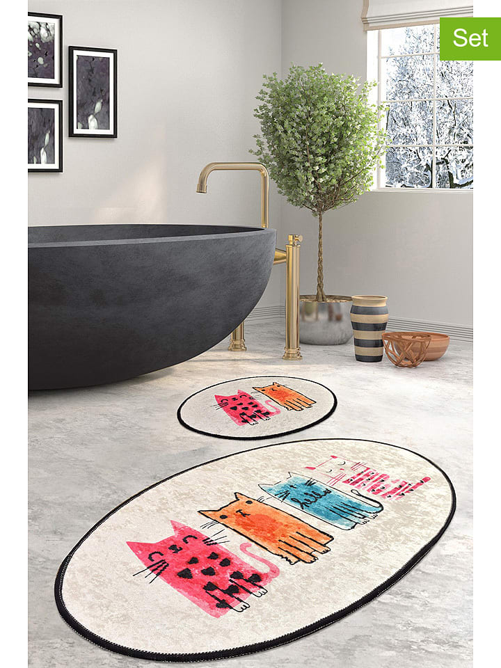 Colourful Cotton Dywaniki łazienkowe (2 szt.) w kolorze beżowym ze wzorem rozmiar: onesize