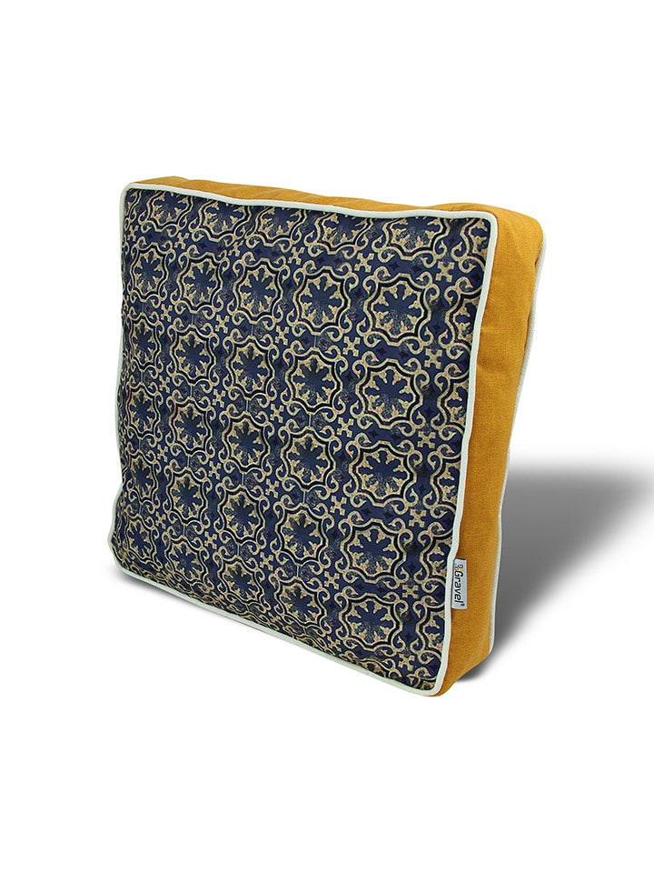 ABERTO DESIGN Poduszka w kolorze złoto-granatowym na krzesło rozmiar: 42x42 cm