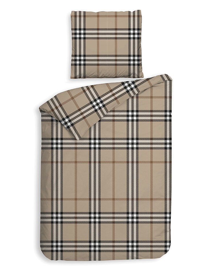 HNL Komplet pościeli flanelowej "Leonardo" w kolorze beżowym rozmiar: 135x200 cm