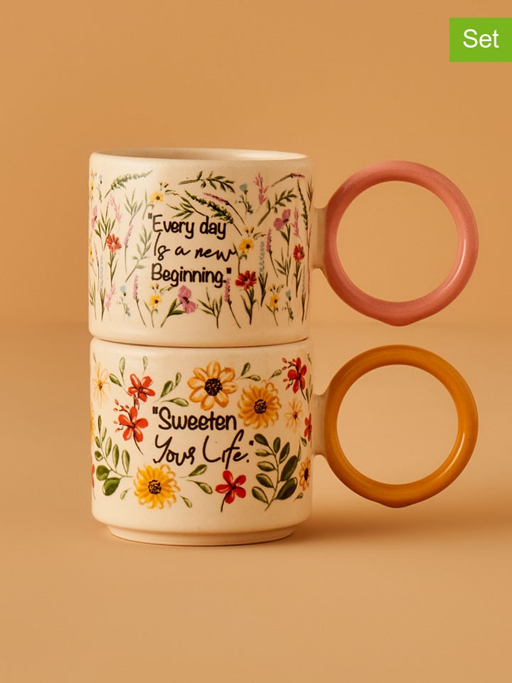 BELLA MAISON Kubki (2 szt.) "Flores" ze wzorem do kawy - 270 ml rozmiar: onesize