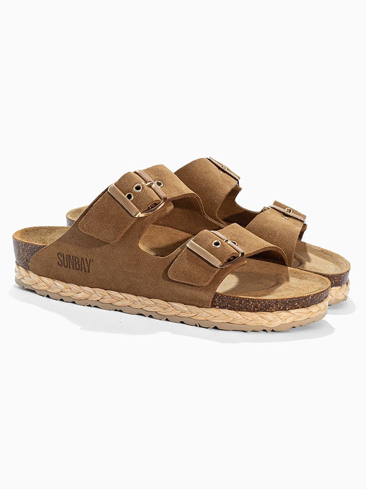 Sunbay Skórzane klapki "Trefle" w kolorze jasnobrązowym rozmiar: 38